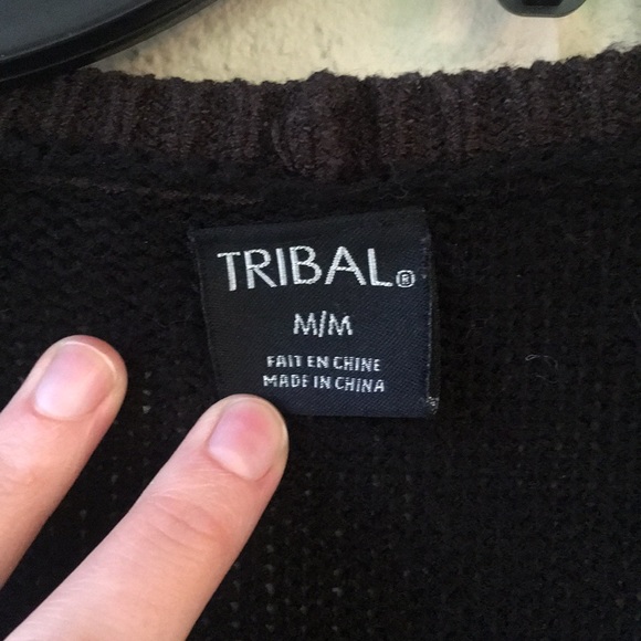 Tribal Black & Brown Cropped Belt Buckle Cardigan - Picture 2 of 7